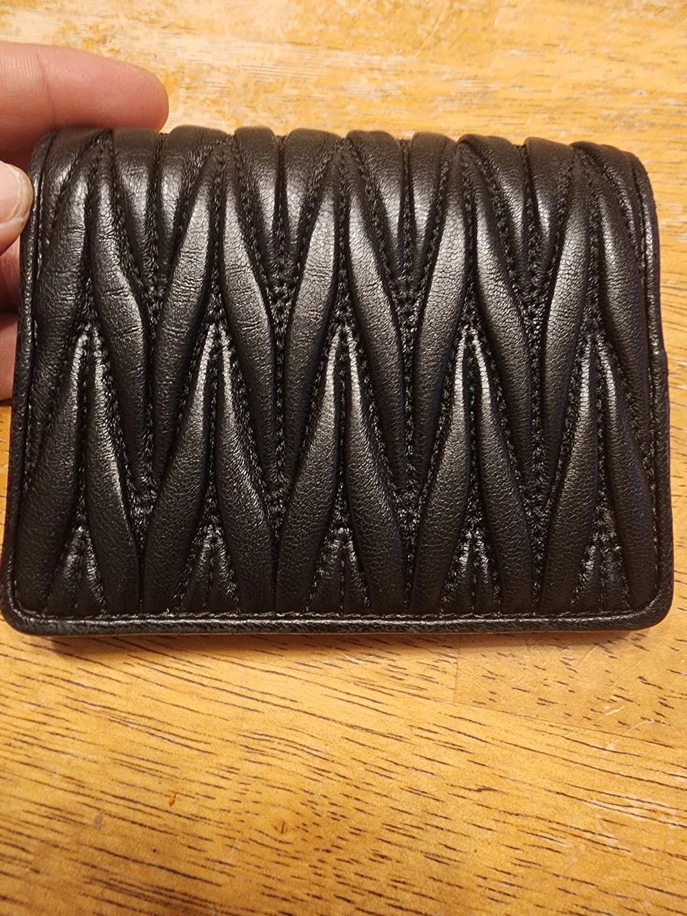 black Miu Miu Small Matelassé Nappa Leather Wallet